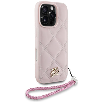 Hülle für Apple iPhone 16 Pro, Karl Lagerfeld, Quilted Initial Logo & Chain Strap, Rosa