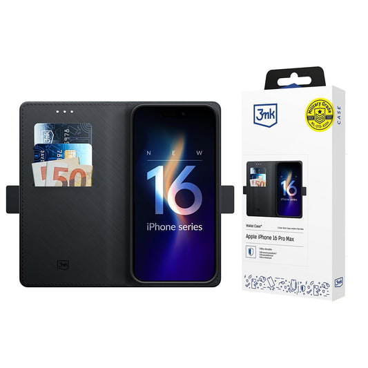 Hülle für Apple iPhone 16 Pro Max, 3MK, Wallet, Schwarz