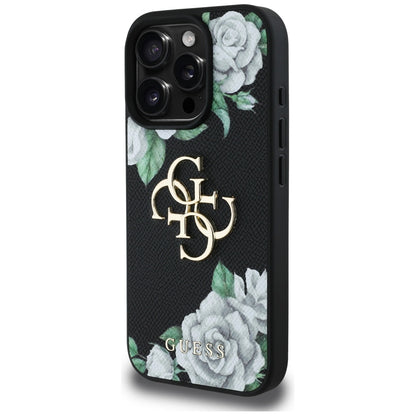 Case for Apple iPhone 16 Pro Max, Guess, 4G Grained Roses Big Logo, Black