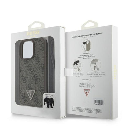 Hülle für Apple iPhone 16 Pro Max, Guess, Crossbody 4G Triangle Strass, Braun