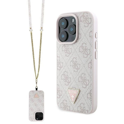 Hülle für Apple iPhone 16 Pro Max, Guess, Crossbody 4G Triangle Strass, Rosa