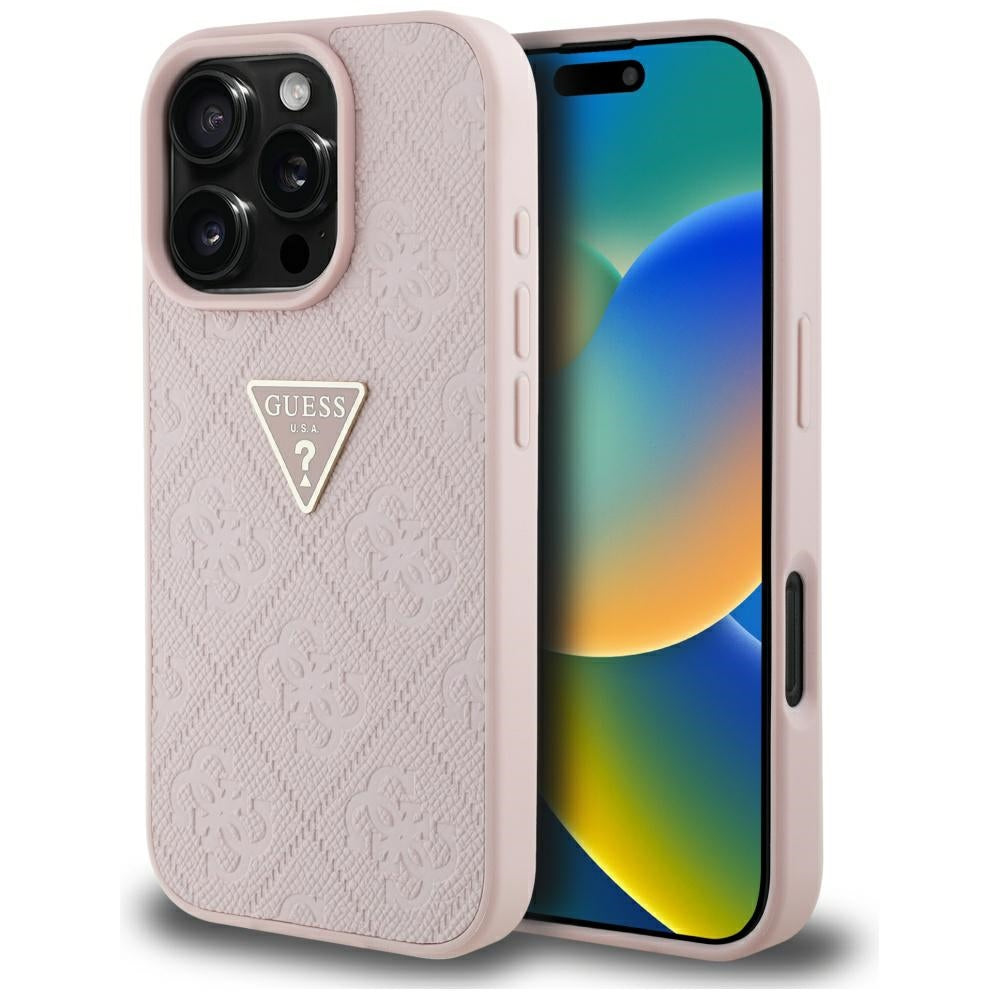 Hülle für Apple iPhone 16 Pro Max, Guess, Hot Stamp 4G Pattern Triangle Logo, Rosa