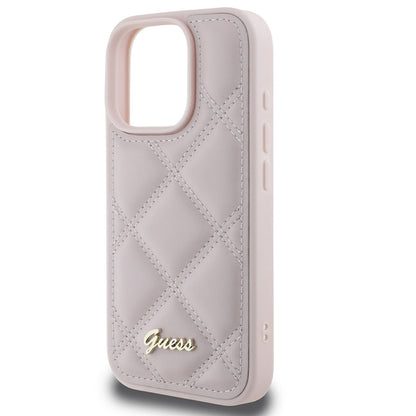 Hülle für Apple iPhone 16 Pro Max, Guess, Gestepptes Metall-Logo, Rosa