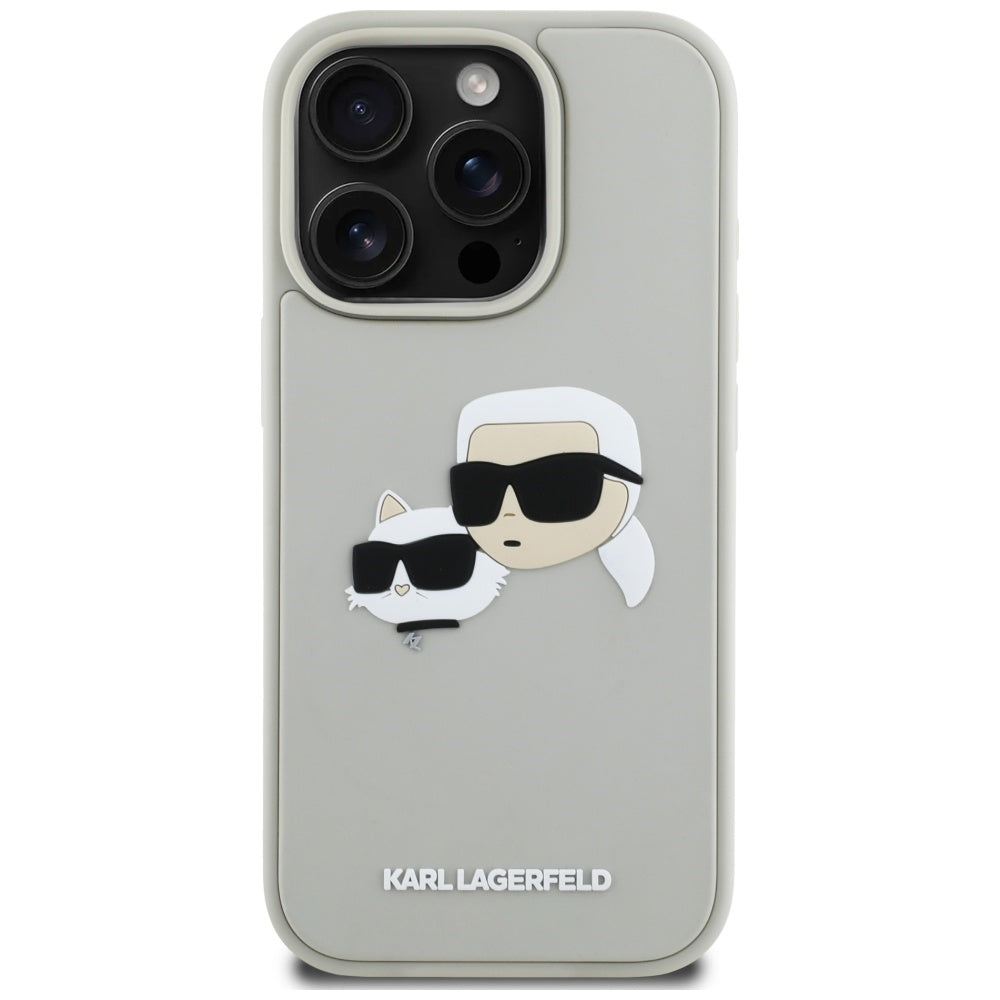 Hülle für Apple iPhone 16 Pro Max, Karl Lagerfeld, 3D Rubber Karl & Choupette, Beige