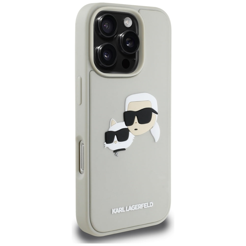 Hülle für Apple iPhone 16 Pro Max, Karl Lagerfeld, 3D Rubber Karl & Choupette, Beige