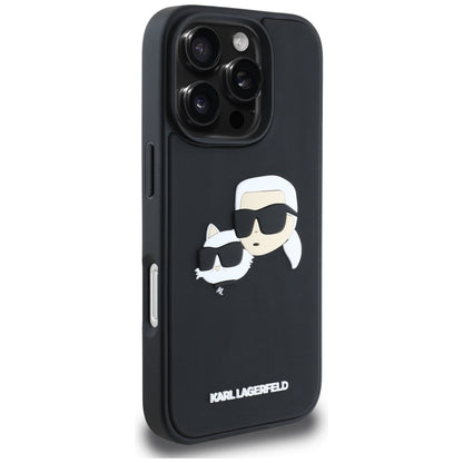 Hülle für Apple iPhone 16 Pro Max, Karl Lagerfeld, 3D Rubber Karl & Choupette, Schwarz