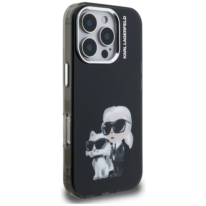 Case for Apple iPhone 16 Pro Max, Karl Lagerfeld, IML Aquarelle Logo Karl & Choupette, Black
