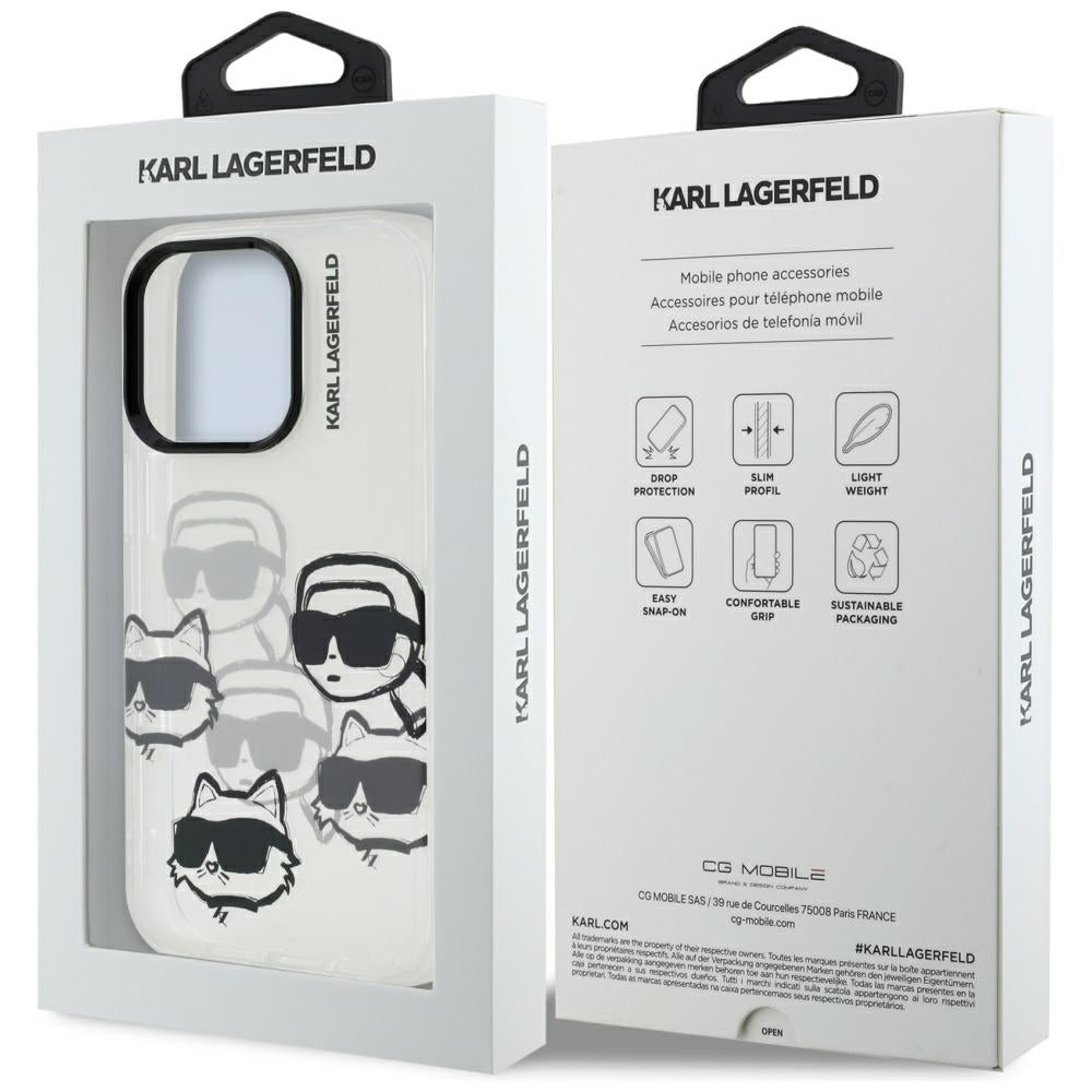 Case for Apple iPhone 16 Pro Max, Karl Lagerfeld, IML Luxury Multi Head Pattern, Transparent
