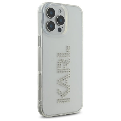 Hülle für Apple iPhone 16 Pro Max, Karl Lagerfeld, IML Rhinestones Transparentes Logo, Transparent