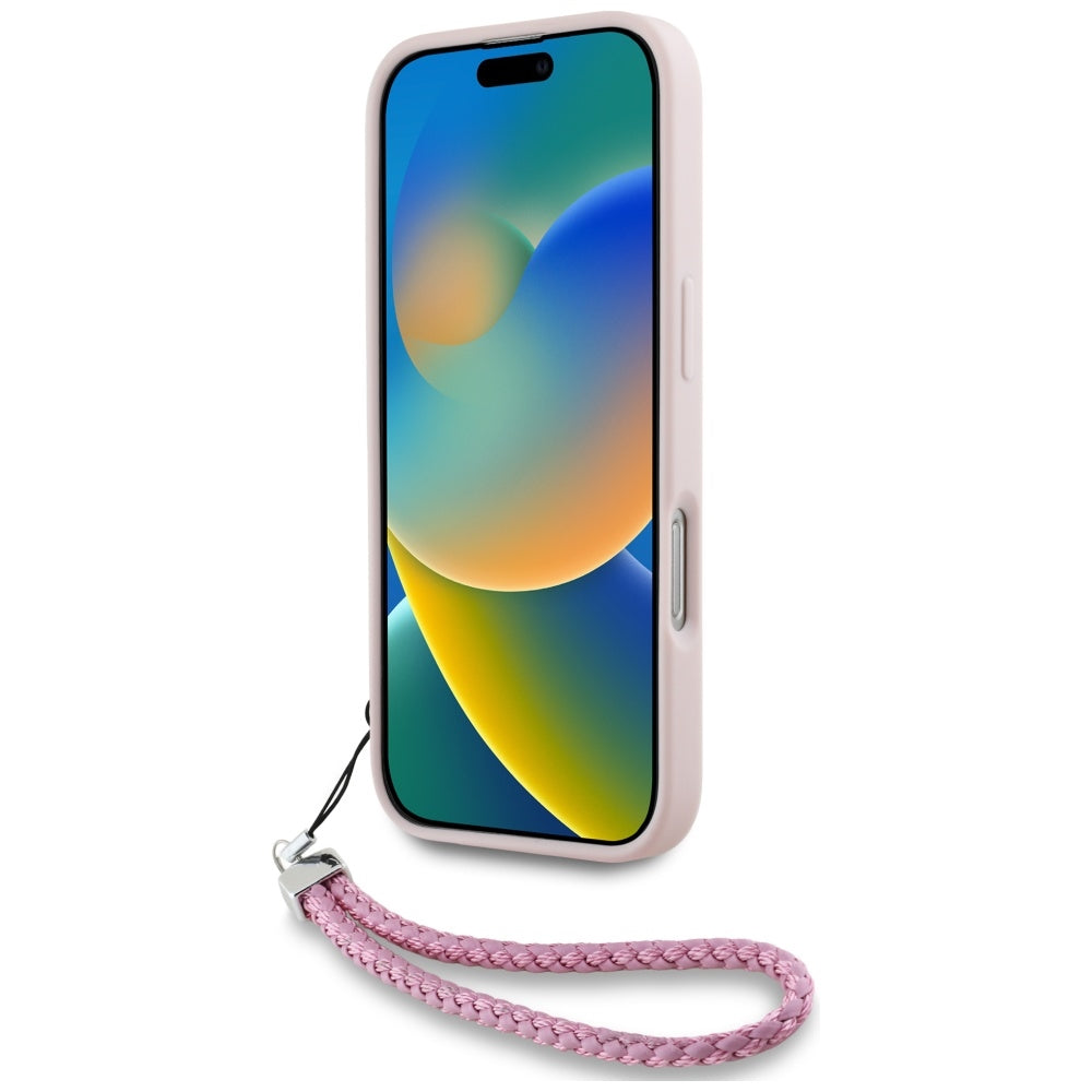 Hülle für Apple iPhone 16 Pro Max, Karl Lagerfeld, Gestepptes Initialen-Logo & Kettenriemen, Rosa