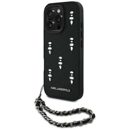 Hülle für Apple iPhone 16 Pro Max, Karl Lagerfeld, Saffiano Crystals & Charm, Schwarz