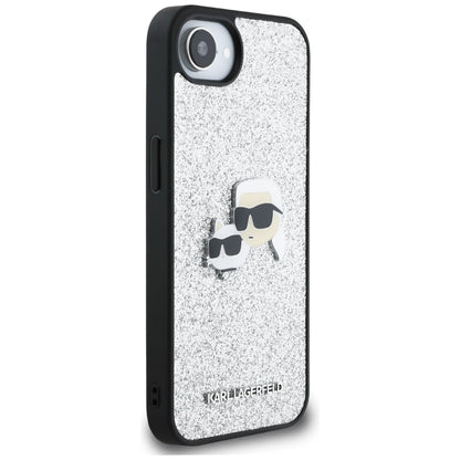 Case for Apple iPhone 17e / 16e, Karl Lagerfeld, Glitter Fixed Karl & Choupette's Heads, Silver