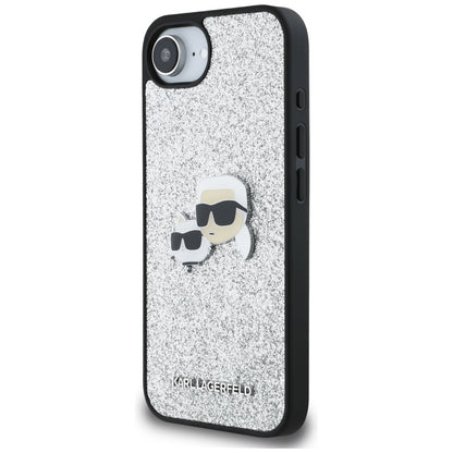 Case for Apple iPhone 17e / 16e, Karl Lagerfeld, Glitter Fixed Karl & Choupette's Heads, Silver