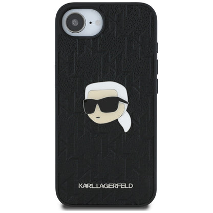 Hülle für Apple iPhone 16e, Karl Lagerfeld, Monogram Karl's Head, Schwarz