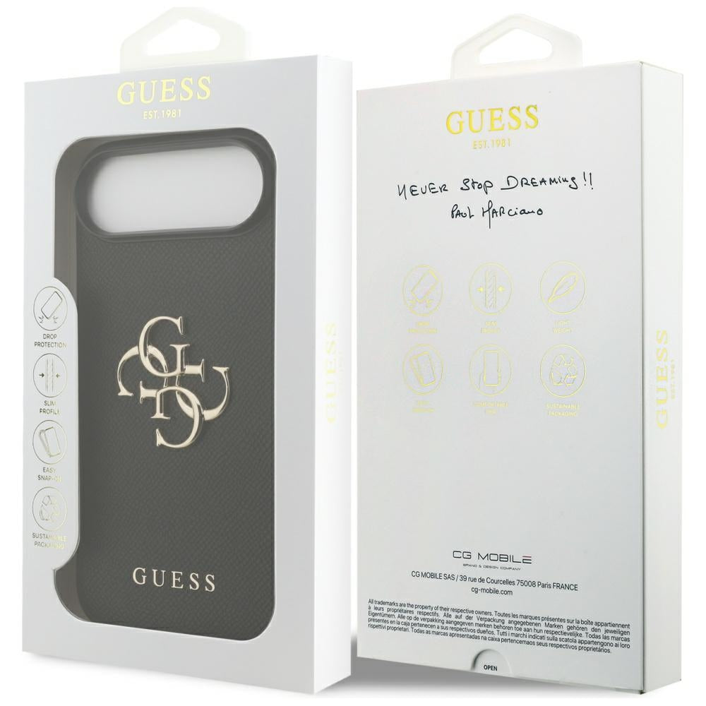 Hülle für Apple iPhone 17 Air, Guess, 4G Grained Big and Classic Logo, Schwarz