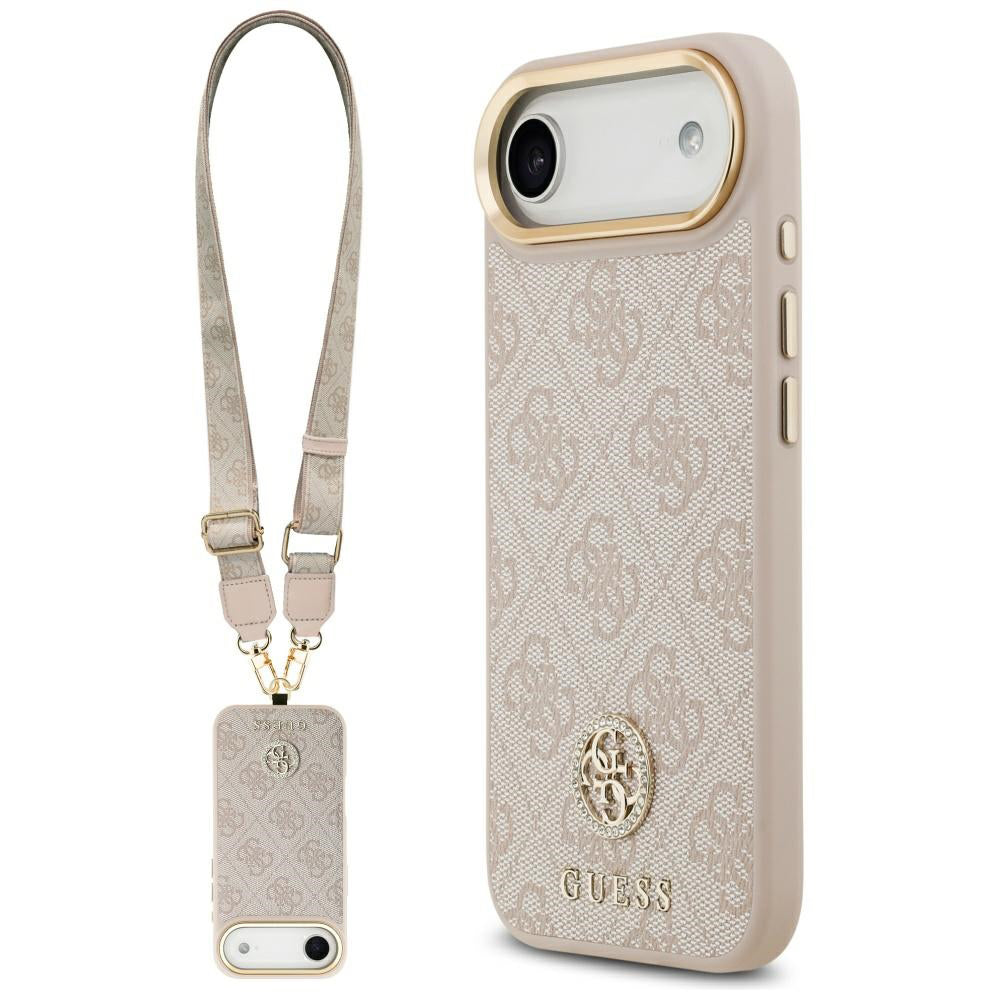 Hülle für Apple iPhone 17 Air, Guess, 4G Strass Logo und Big Strap, Rosa
