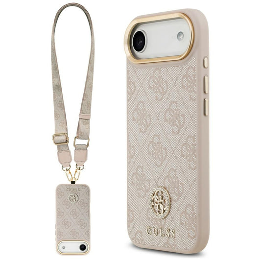 Hülle für Apple iPhone 17 Air, Guess, 4G Strass Logo und Big Strap, Rosa