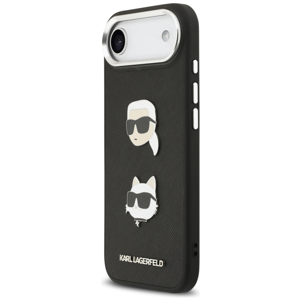 Case for Apple iPhone 17 Air, Karl Lagerfeld, Grained Karl & Choupette's Heads Pins and Logo, Black