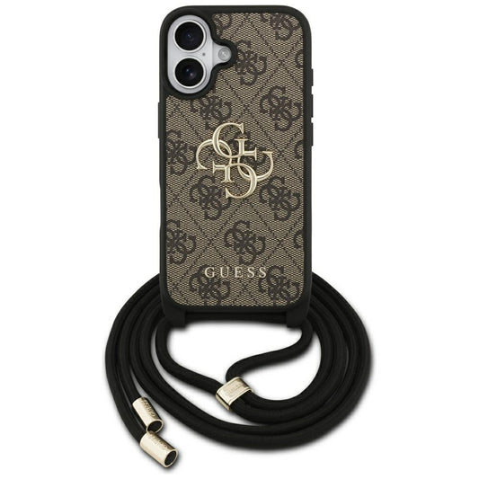 Hülle für Apple iPhone 17, Guess, 4G CBDY Big Logo mit Kordelband, Braun