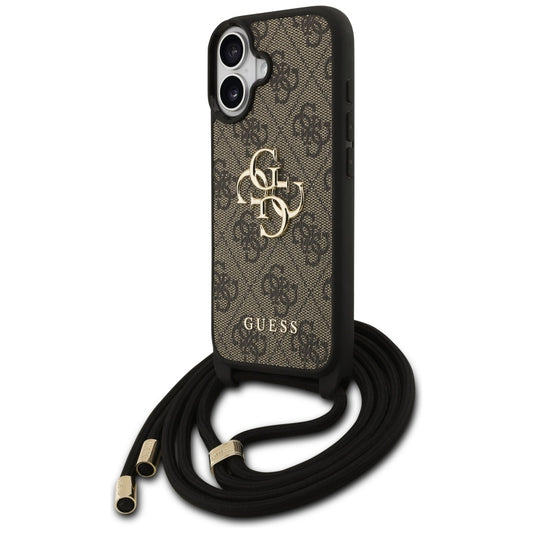 Hülle für Apple iPhone 17, Guess, 4G CBDY Big Logo mit Kordelband, Braun