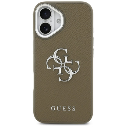 Hülle für Apple iPhone 17, Guess, 4G Grained Big And Classic Logo, Braun Silbern
