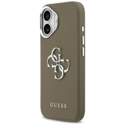 Hülle für Apple iPhone 17, Guess, 4G Grained Big And Classic Logo, Braun Silbern