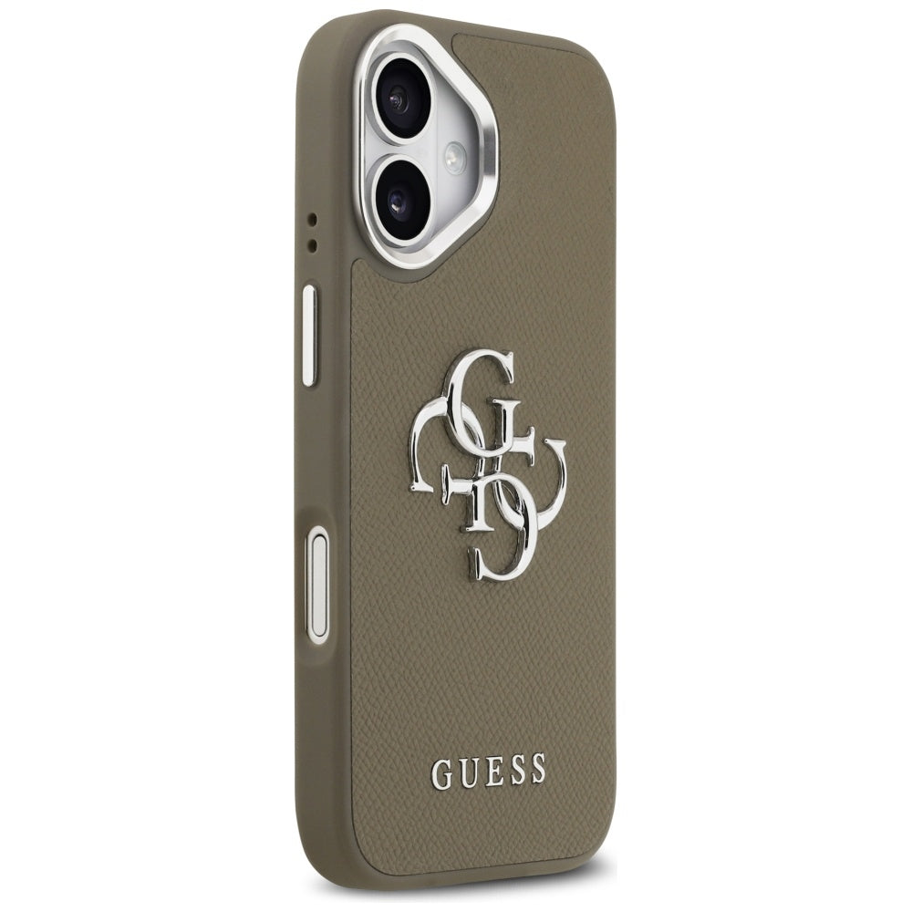 Hülle für Apple iPhone 17, Guess, 4G Grained Big And Classic Logo, Braun Silbern
