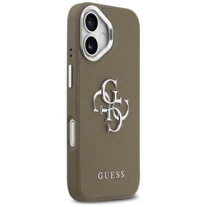 Hülle für Apple iPhone 17, Guess, 4G Grained Big And Classic Logo, Braun Silbern