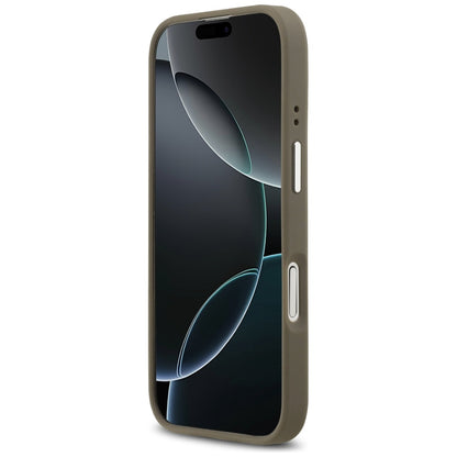 Hülle für Apple iPhone 17, Guess, 4G Grained Big And Classic Logo, Braun Silbern