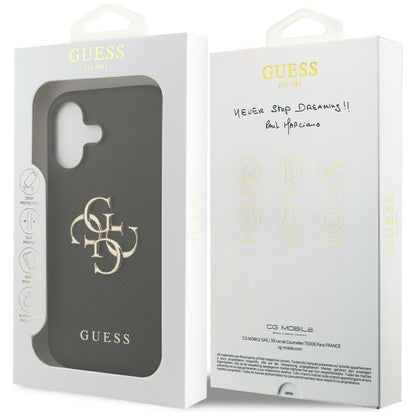 Hülle für Apple iPhone 17, Guess, 4G Grained Big and Classic Logo, Schwarz