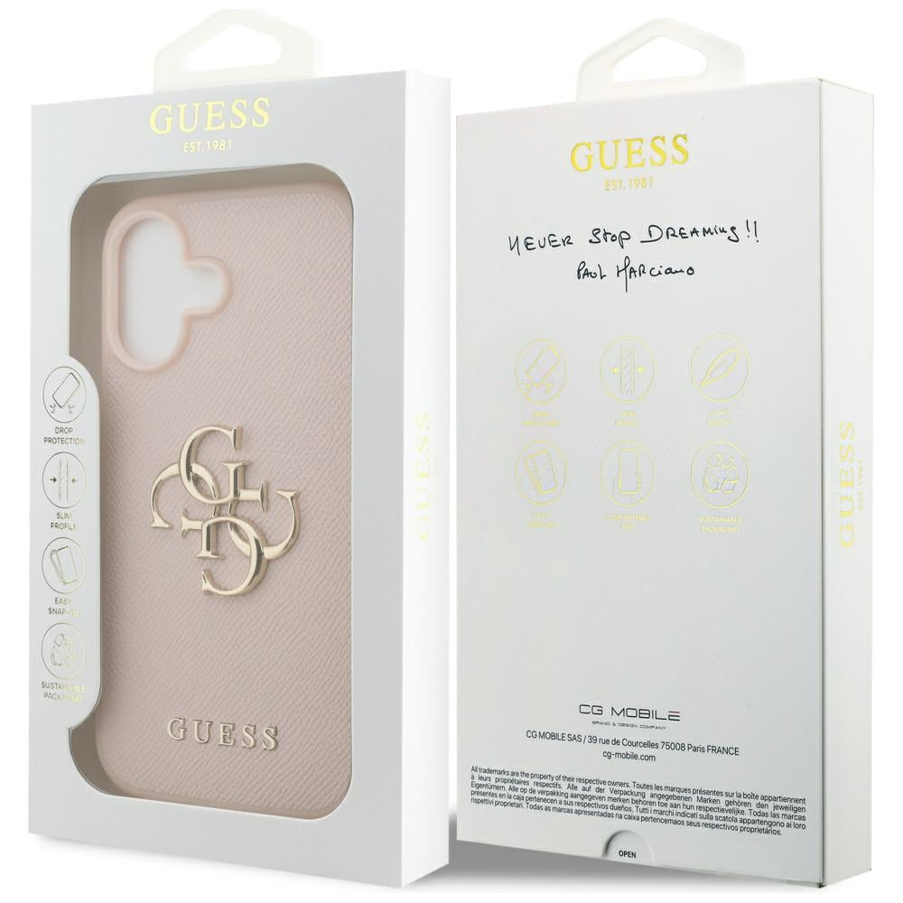 Hülle für Apple iPhone 17, Guess, 4G Grained Big and Classic Logo, Rosa