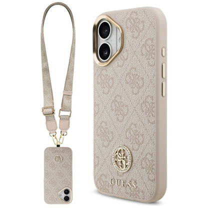 Hülle für Apple iPhone 17, Guess, 4G Strass Logo und Big Strap, Rosa