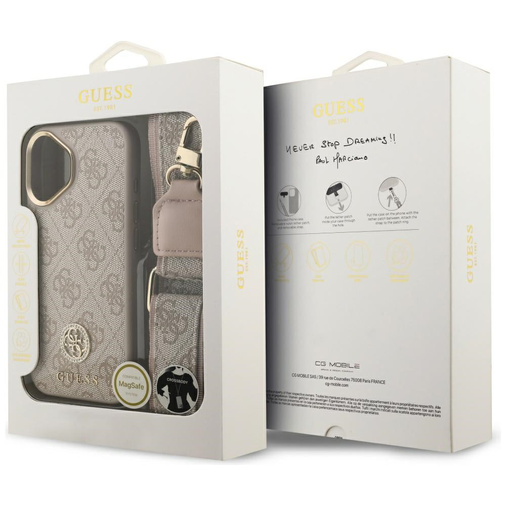 Hülle für Apple iPhone 17, Guess, 4G Strass Logo und Big Strap, Rosa