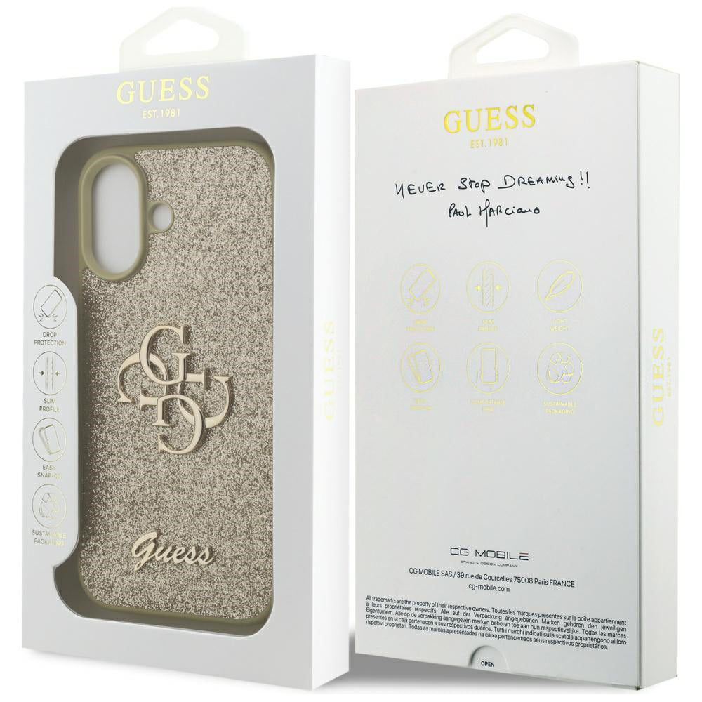 Case for Apple iPhone 17, Guess, Fixed Glitter Big 4G, Gold