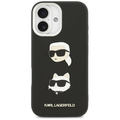 Hülle für Apple iPhone 17, Karl Lagerfeld, Grained Karl & Choupette's Heads Pins and Logo, Schwarz