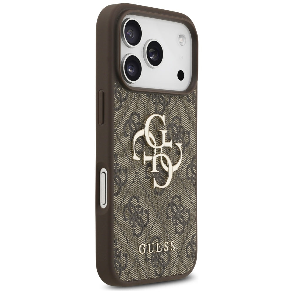 Hülle für Apple iPhone 17 Pro, Guess, 4G Classic Logo mit Perlenriemen, Braun
