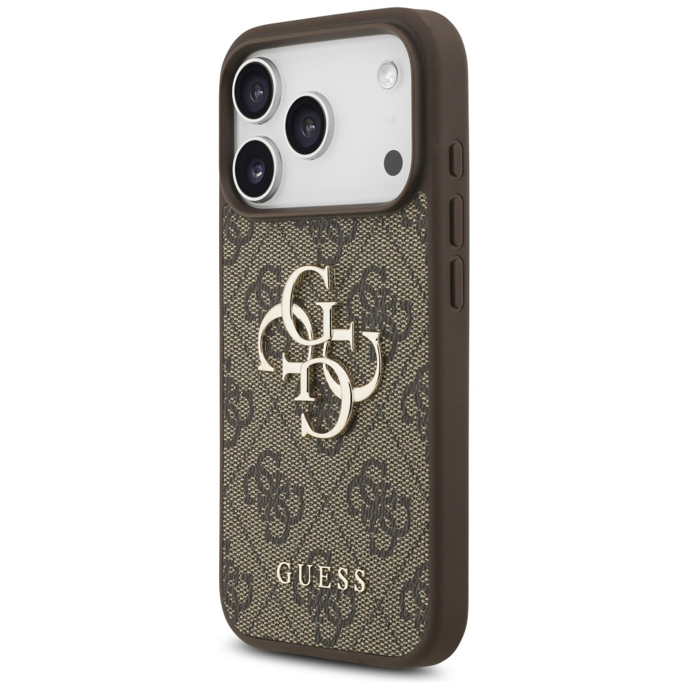 Hülle für Apple iPhone 17 Pro, Guess, 4G Classic Logo mit Perlenriemen, Braun