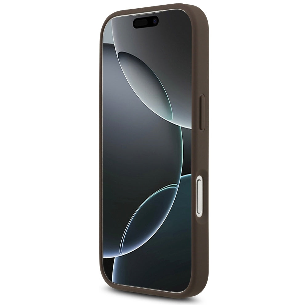 Hülle für Apple iPhone 17 Pro, Guess, 4G Classic Logo mit Perlenriemen, Braun