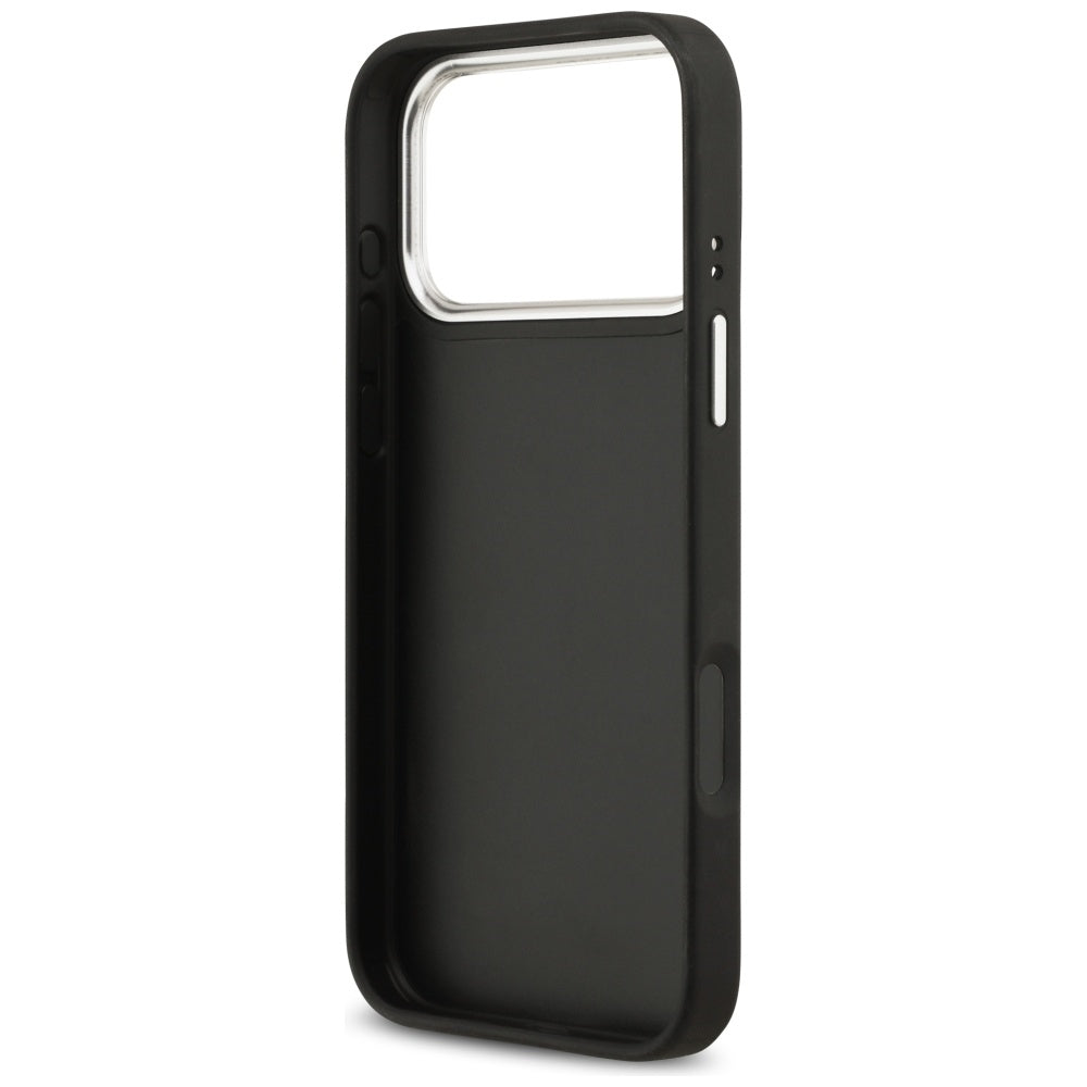 Case for Apple iPhone 17 Pro, Guess, 4G Grained Big and Classic Logo, Black Silver