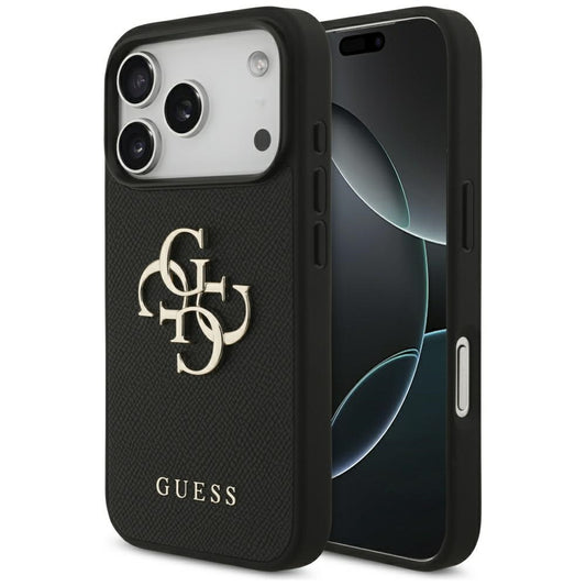 Hülle für Apple iPhone 17 Pro, Guess, 4G Grained Big and Classic Logo, Schwarz