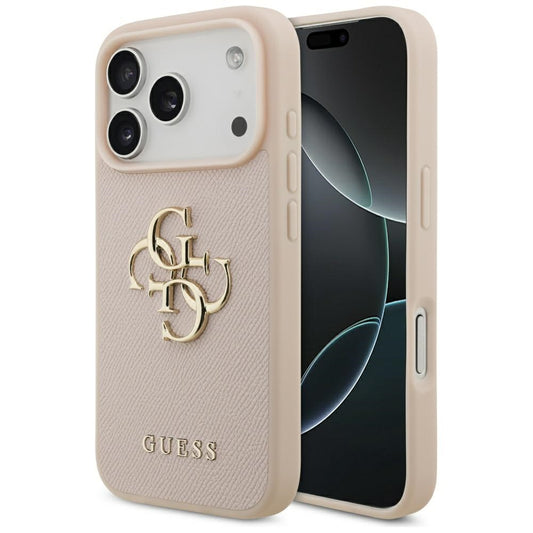 Hülle für Apple iPhone 17 Pro, Guess, 4G Grained Big and Classic Logo, Rosa