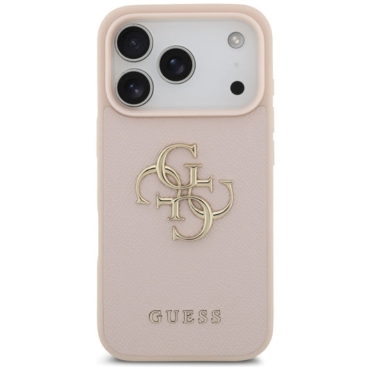 Hülle für Apple iPhone 17 Pro, Guess, 4G Grained Big and Classic Logo, Rosa