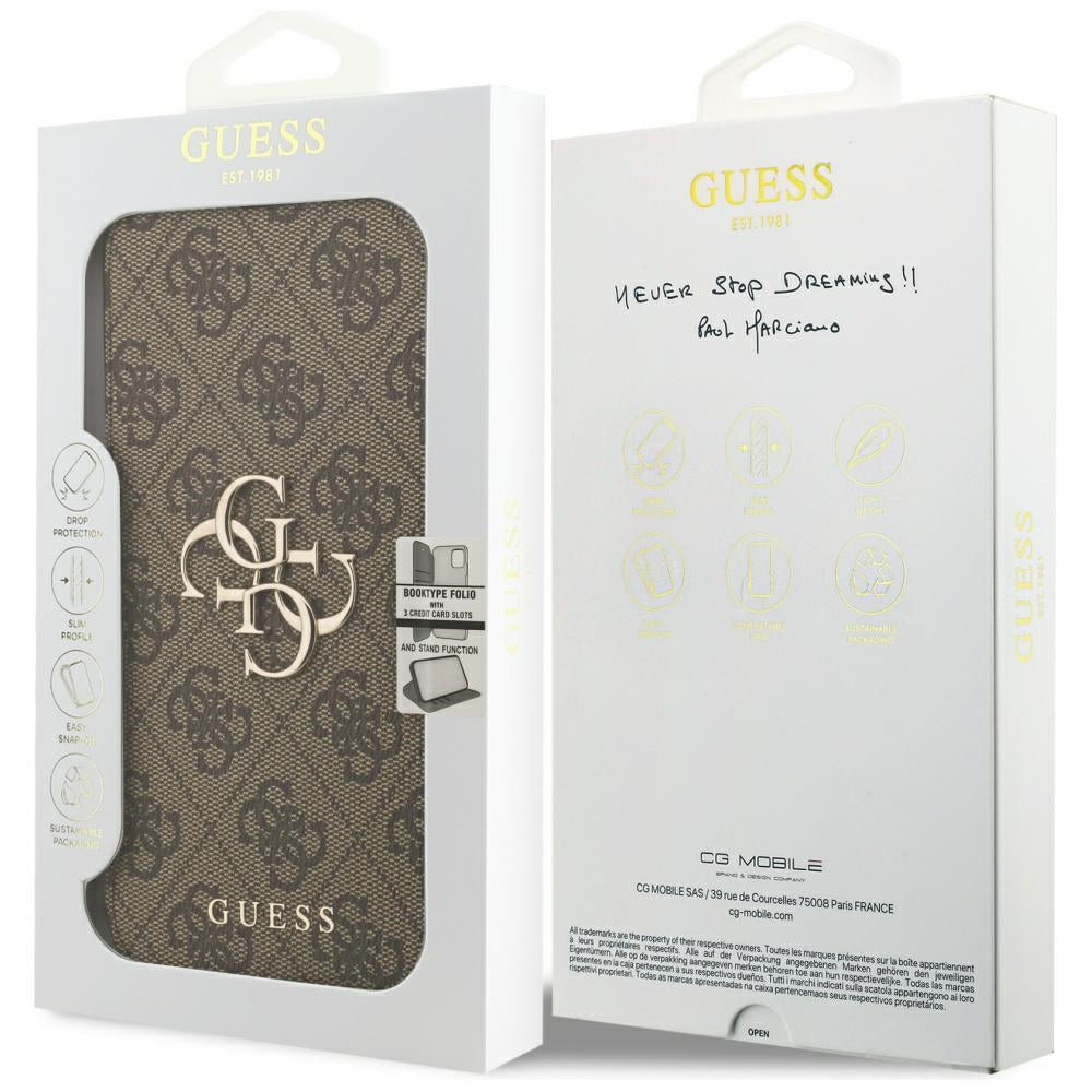 Hülle für Apple iPhone 17 Pro, Guess, 4G Metal Logo, Braun