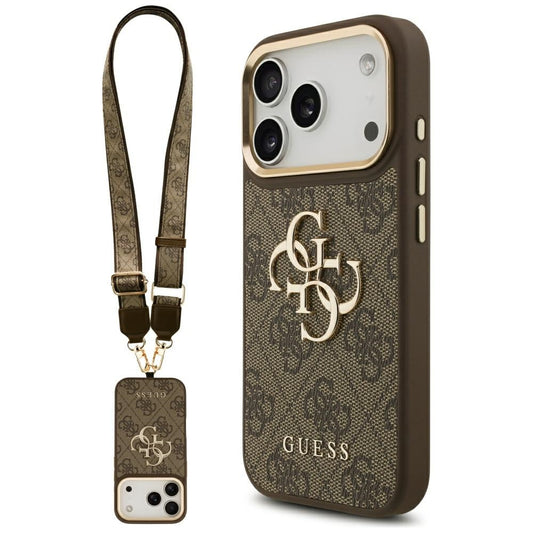 Hülle für Apple iPhone 17 Pro, Guess, Big 4G Classic Logo mit großem Riemen, Braun