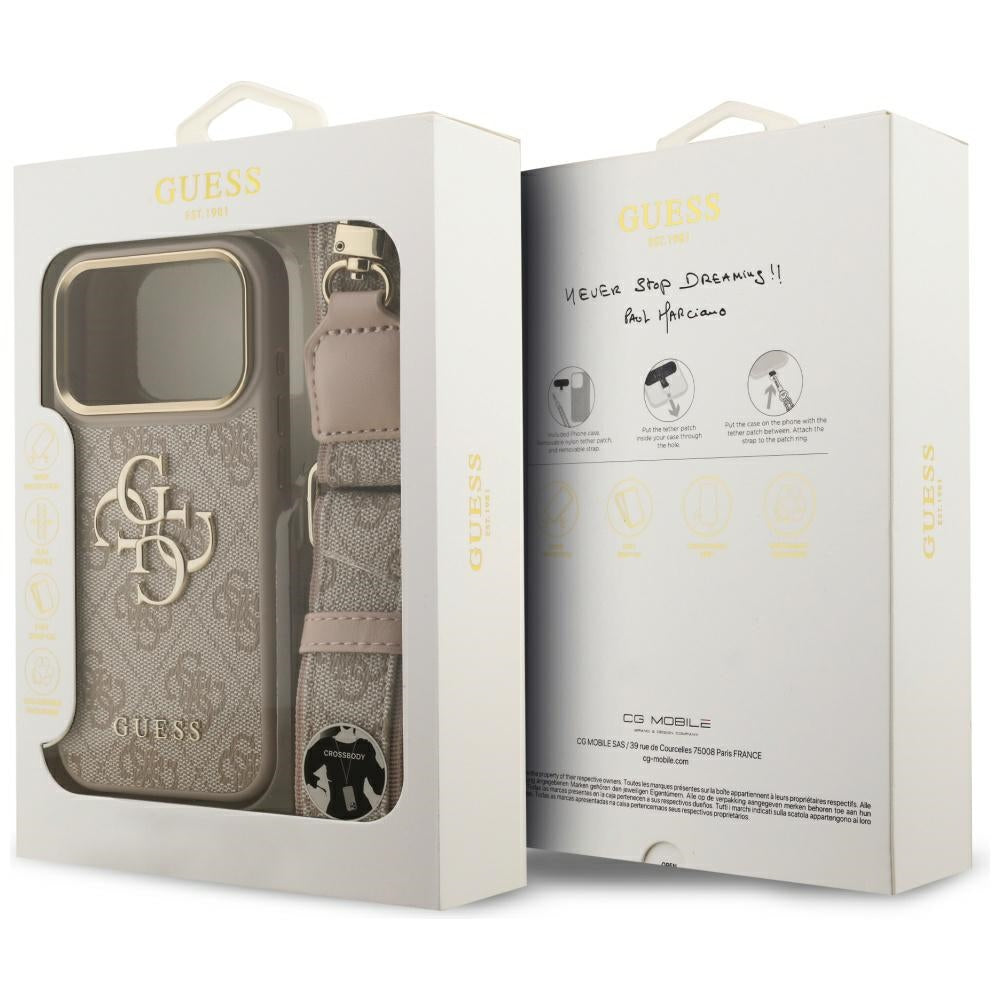 Hülle für Apple iPhone 17 Pro, Guess, Big 4G Classic Logo mit großem Riemen, Rosa