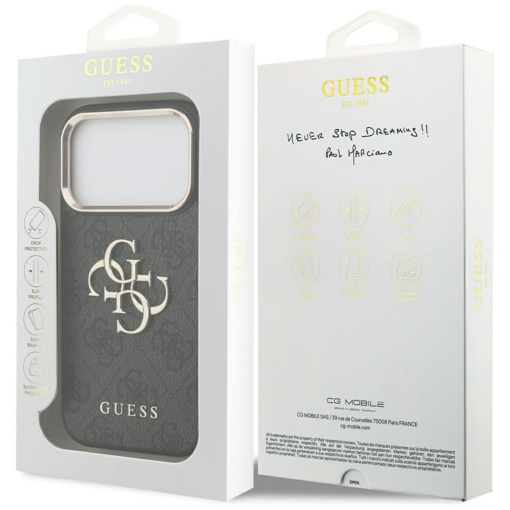Hülle für Apple iPhone 17 Pro, Guess, Big 4G Logo Classic, Schwarz Gold