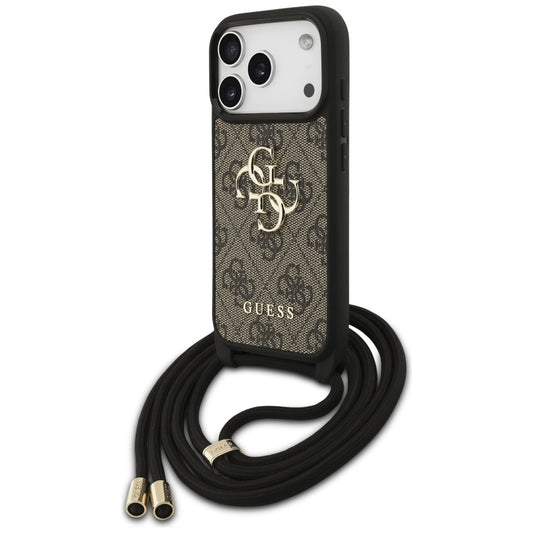 Hülle für Apple iPhone 17 Pro, Guess, Crossbody Cord 4G Big Log, Braun