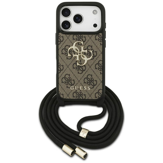 Hülle für Apple iPhone 17 Pro, Guess, Crossbody Cord 4G Big Log, Braun