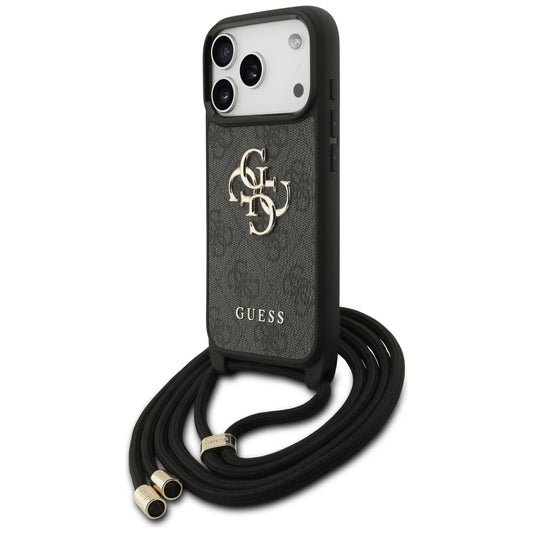 Hülle für Apple iPhone 17 Pro, Guess, Crossbody Cord 4G Big Log, Schwarz