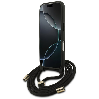 Hülle für Apple iPhone 17 Pro, Guess, Crossbody Cord 4G Big Log, Schwarz